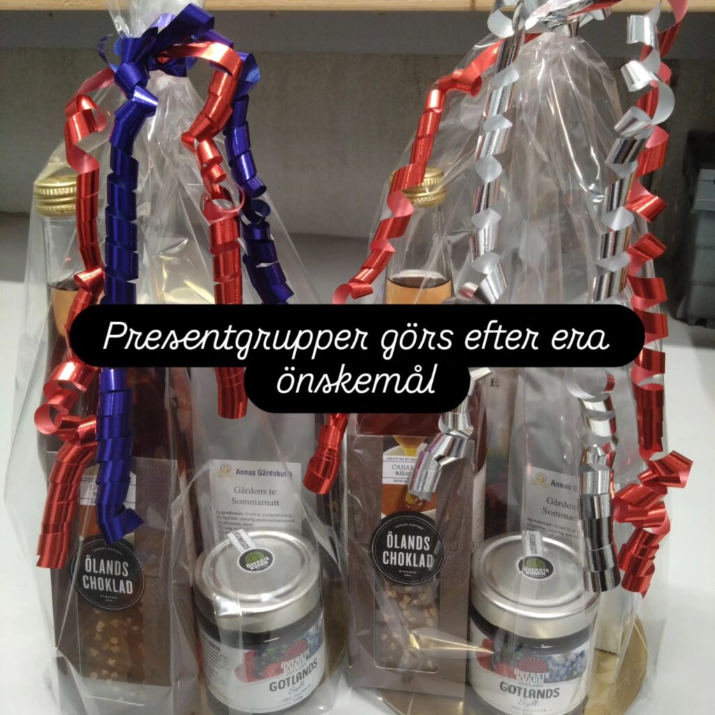 Presentförpackningar i cellofanpåsar går att beställa